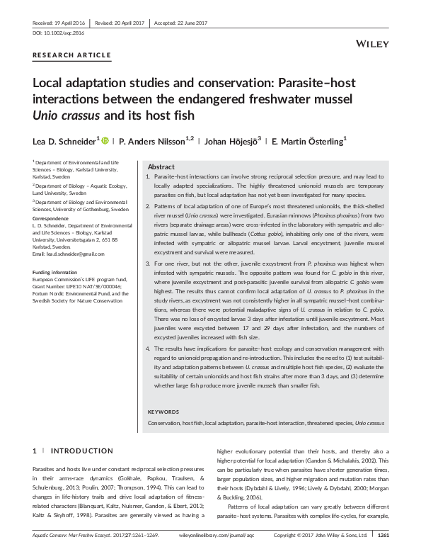 (PDF) Local adaptation studies and conservation parasitehost