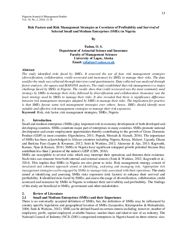 (PDF) Risk Factors and Risk Management Strategies as Correlates of ...