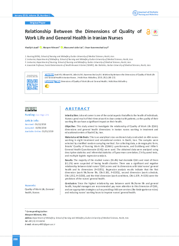 (PDF) Relationship Between the Dimensions of Quality of Work Life and ...