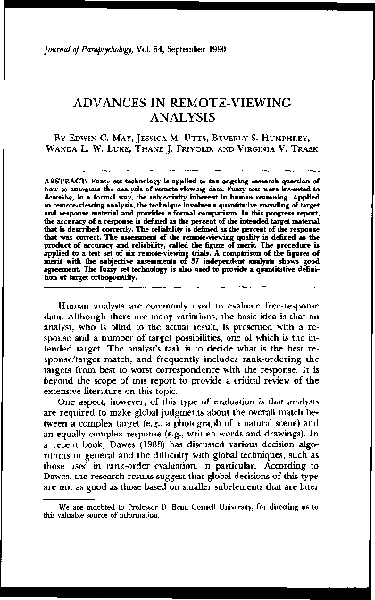 (PDF) Advances in Remote Viewing Analysis