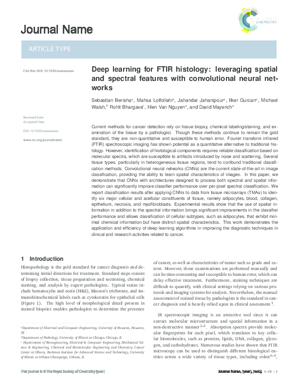(PDF) Deep learning for FTIR histology leveraging spatial and spectral features with