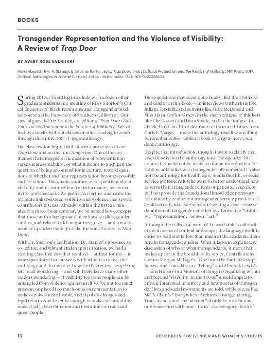 Transgender Representation and the Violence of Visibility: A Review of Trap Door
