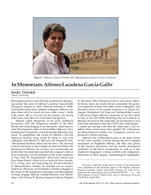 (PDF) In Memoriam Alfonso Lacadena GarcíaGallo