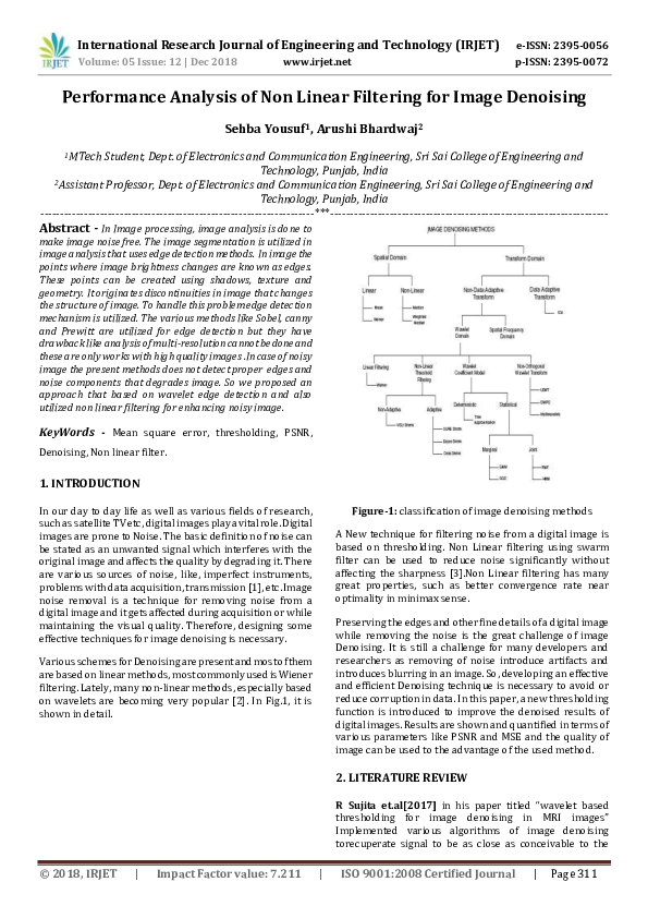 (PDF) IRJET- Performance Analysis of Non Linear Filtering for Image ...