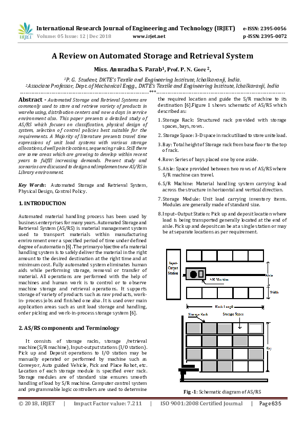 (PDF) IRJET- A Review on Automated Storage and Retrieval System