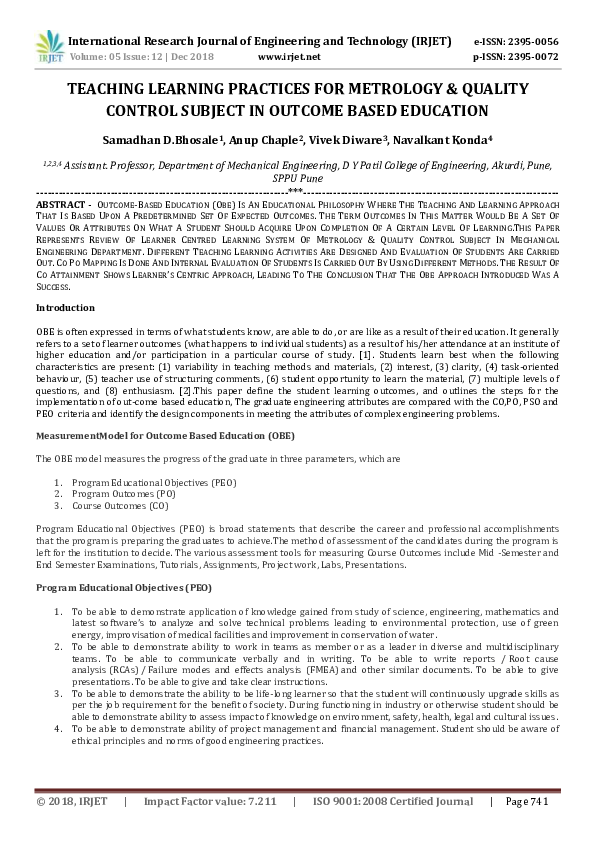 (PDF) IRJET-Teaching Learning Practices for Metrology & Quality Control ...
