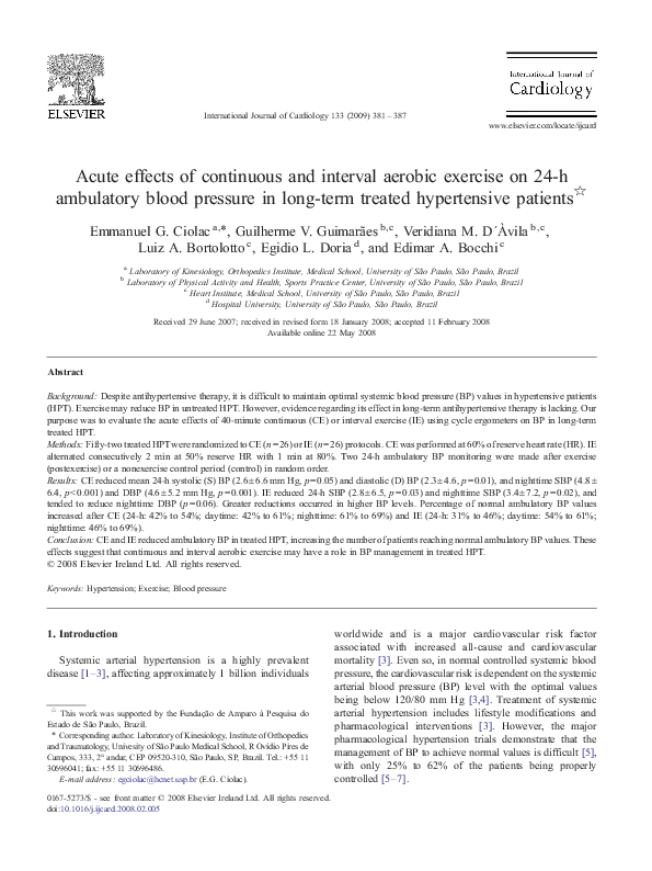 (PDF) Acute effects of continuous and interval aerobic exercise on 24-h ...