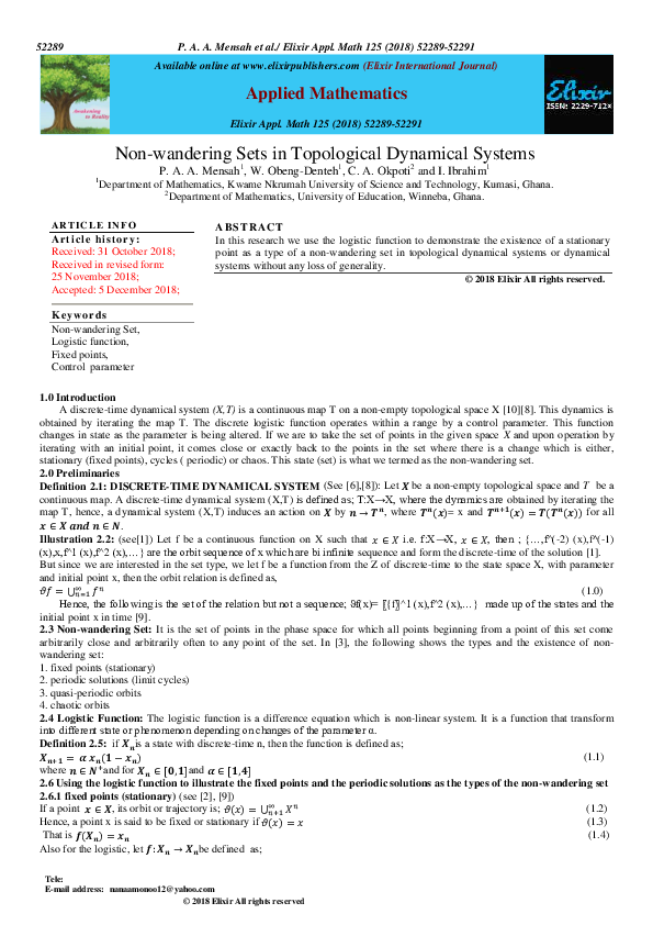 (PDF) Non-wandering Sets in Topological Dynamical Systems