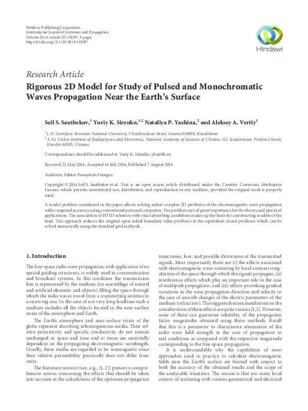 (PDF) Rigorous 2D Model for Study of Pulsed and Monochromatic Waves ...