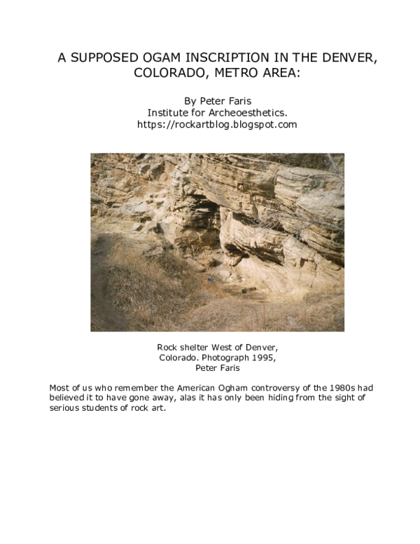 (DOC) A SUPPOSED OGAM INSCRIPTION IN THE DENVER, COLORADO, METRO AREA