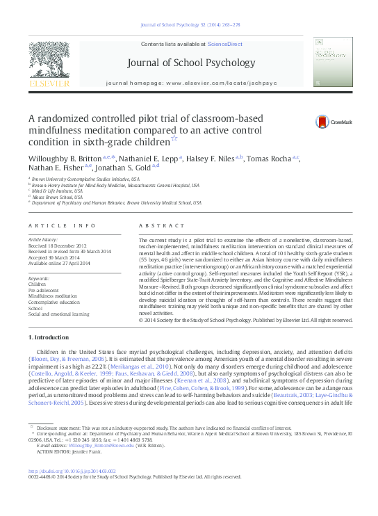 (PDF) A randomized controlled pilot trial of classroom-based ...