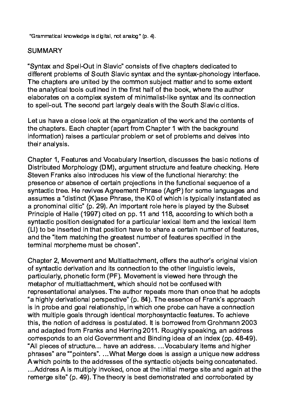 (PDF) A review of Steven Franks (2017) Syntax and Spell-Out in Slavic ...