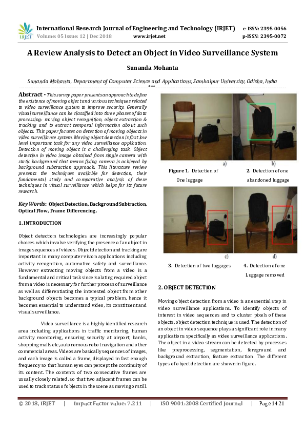 (PDF) IRJET- A Review Analysis to Detect an Object in Video ...