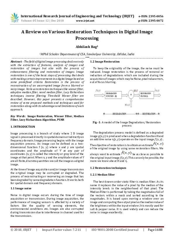 (PDF) IRJET- A Review on Various Restoration Techniques in Digital ...