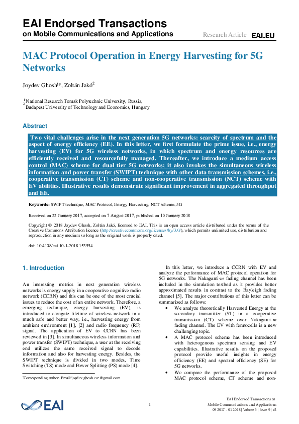 (PDF) MAC Protocol Operation in Energy Harvesting for 5G Networks