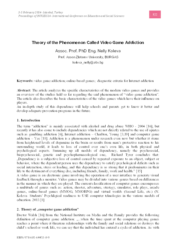 (PDF) Theory of the Phenomenon Called Video Game Addiction Nelly Koleva Academia.edu