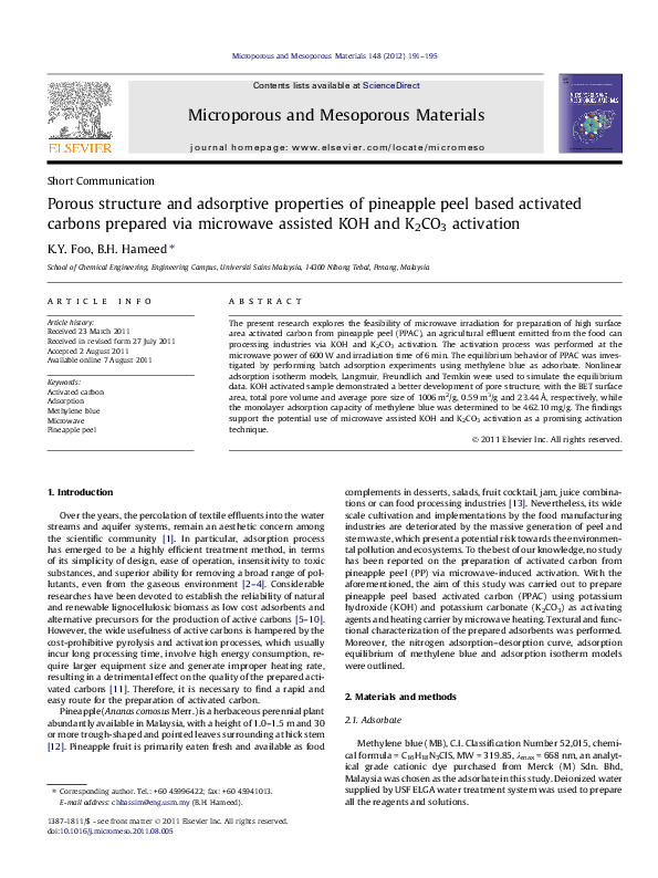 (PDF) Porous structure and adsorptive properties of pineapple peel ...
