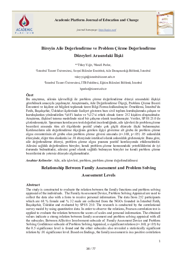(PDF) Relationship Between Family Assessment and Problem Solving ...