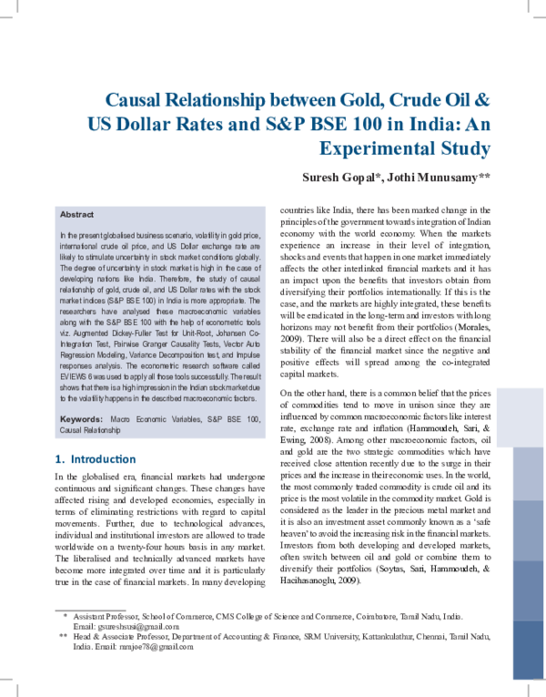 (PDF) Causal Relationship between Gold, Crude Oil & US Dollar Rates and ...