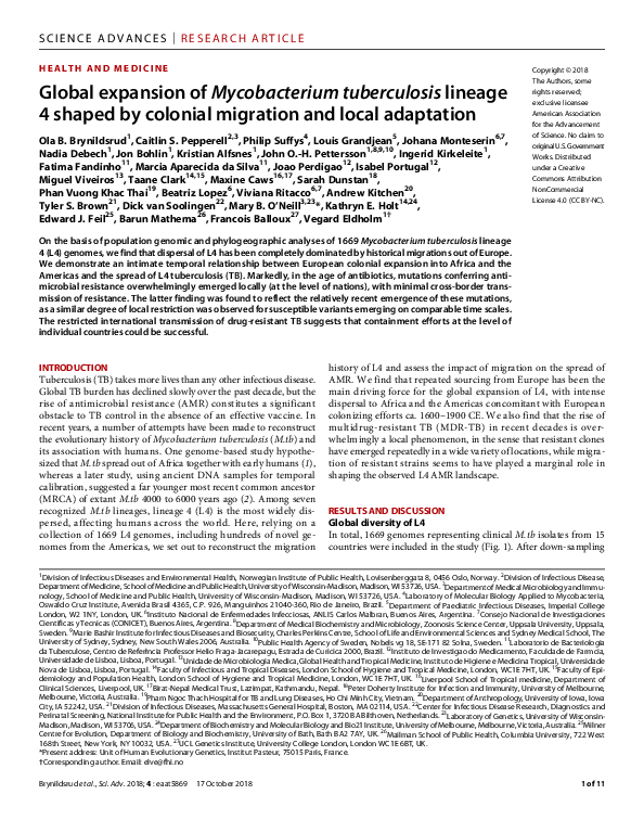 (PDF) 2018 - Global expansion of Mycobacterium tuberculosis lineage 4 ...