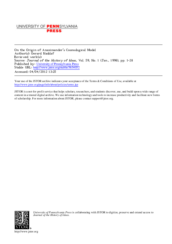 (PDF) On the origin of Anaximander's Cosmological Model