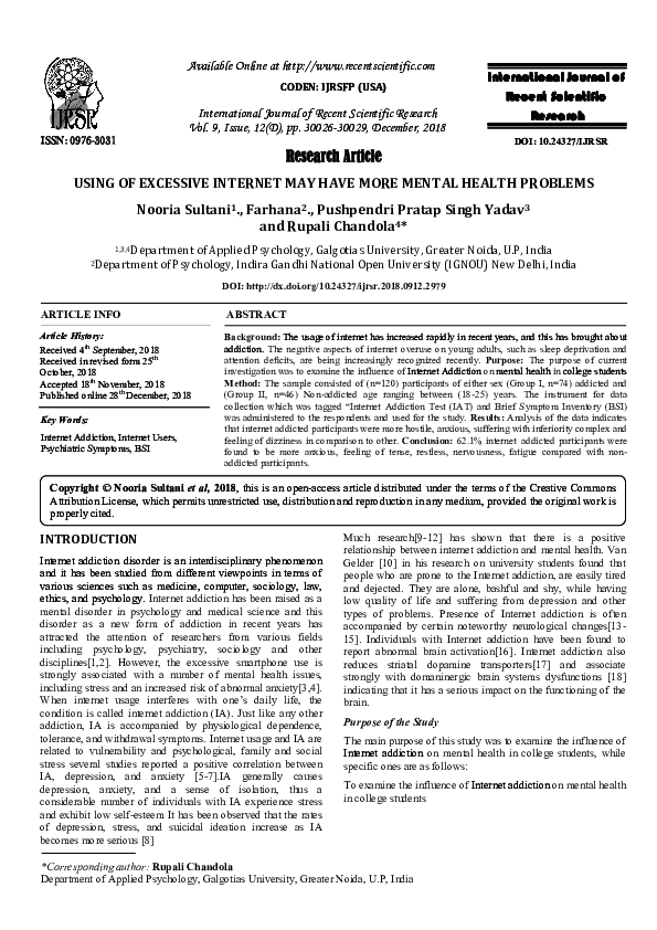 (PDF) USING OF EXCESSIVE INTERNET MAY HAVE MORE MENTAL HEALTH PROBLEMS.