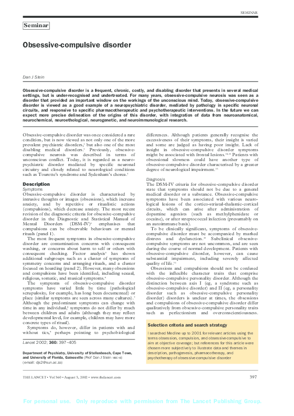 Pdf Obsessive Compulsive Disorder