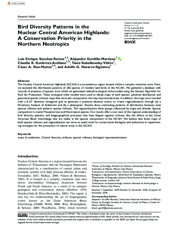 (PDF) Bird diversity patterns in the Nuclear Central American Highlands ...