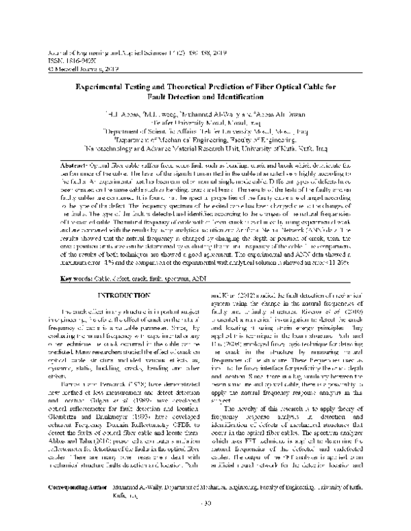 (PDF) Experimental Testing and Theoretical Prediction of Fiber Optical Cable for Fault Detection