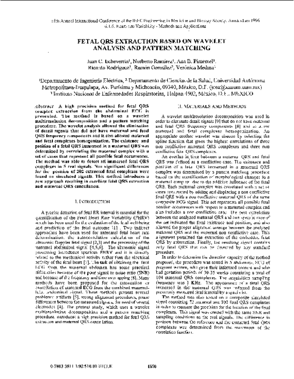 (PDF) Fetal QRS extraction based on wavelet analysis and pattern matching