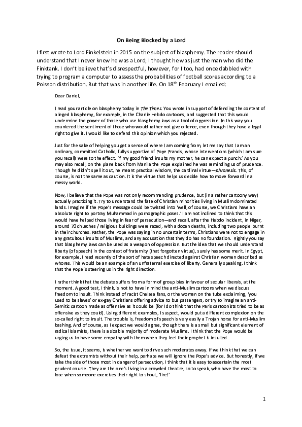 On Being Blocked by a Lord