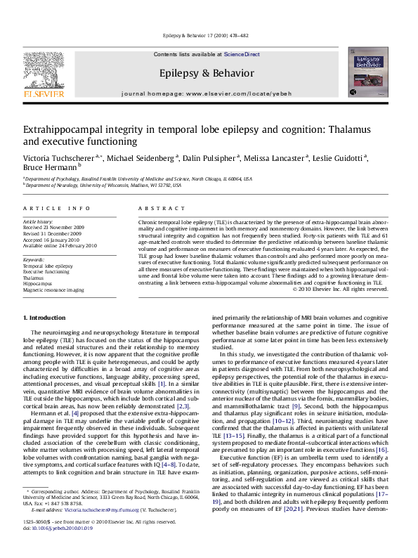(PDF) Extrahippocampal integrity in temporal lobe epilepsy and ...