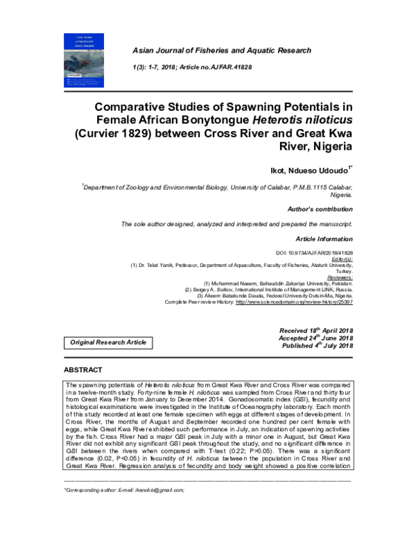 (PDF) Comparative Studies of Spawning Potentials in Female African ...