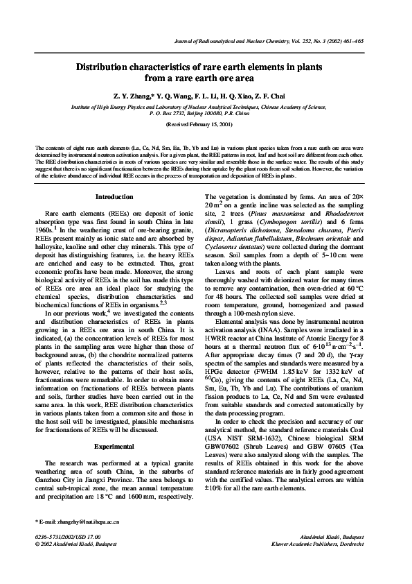 (PDF) Distribution characteristics of rare earth elements in plants ...