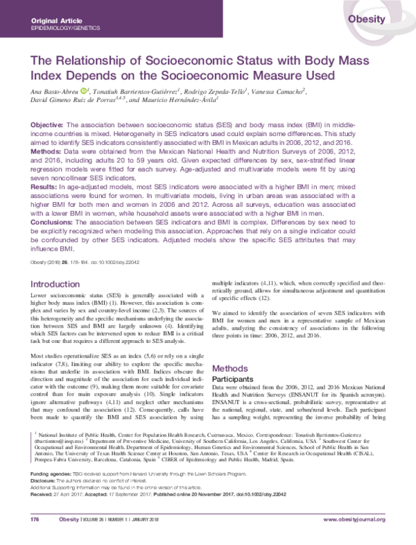 (PDF) The Relationship of Socioeconomic Status with Body Mass Index