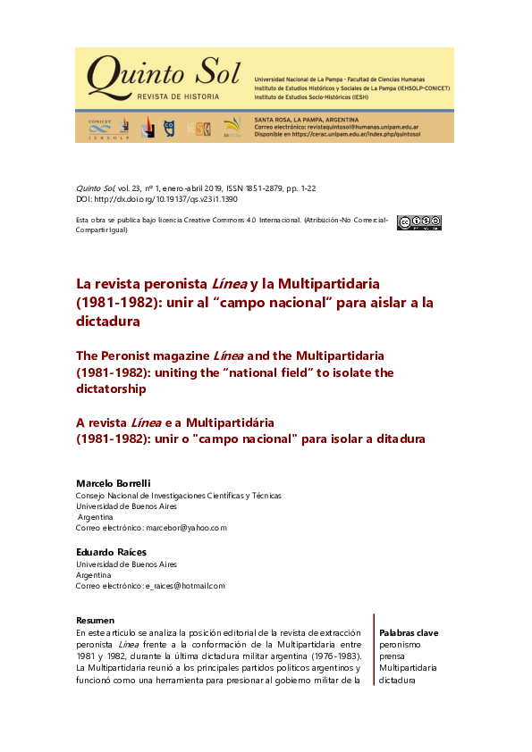 (PDF) Linea y la Multipartidaria. Quinto Sol.pdf Marcelo Borrelli and