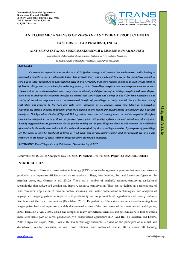 (PDF) AN ECONOMIC ANALYSIS OF ZERO-TILLAGE WHEAT PRODUCTION IN EASTERN ...