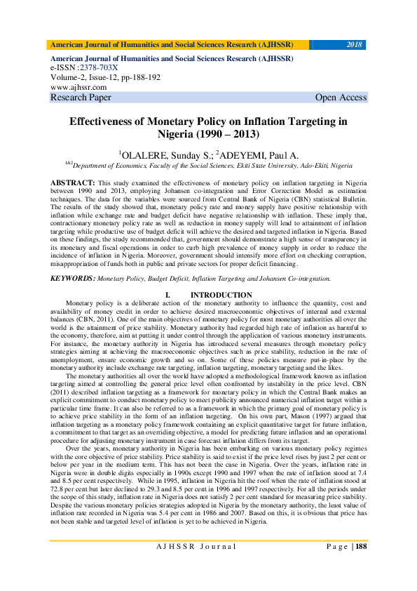 (PDF) Effectiveness of Monetary Policy on Inflation Targeting in ...