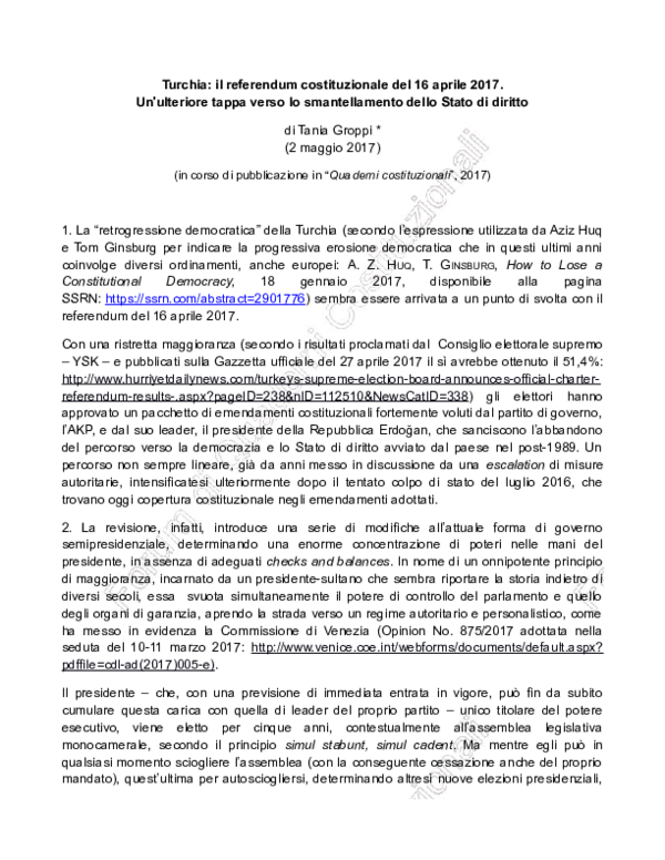 (PDF) Turchia il referendum costituzionale del 16 aprile 2017. Un