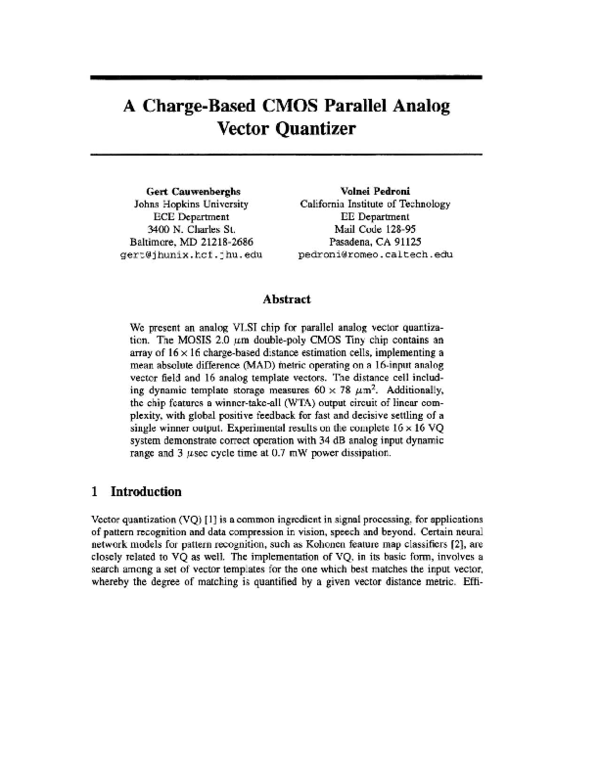 (PDF) A charge-based CMOS parallel analog vector quantizer