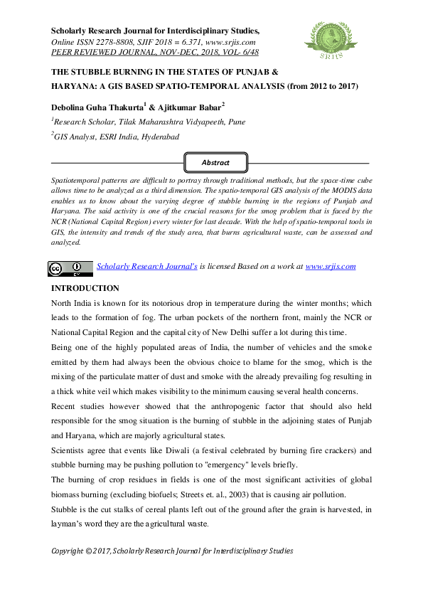 (PDF) THE STUBBLE BURNING IN THE STATES OF PUNJAB & HARYANA: A GIS ...