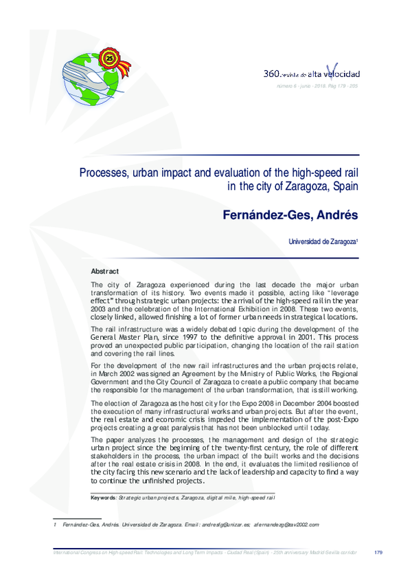 (PDF) Processes, urban impact and evaluation of the high-speed rail in ...
