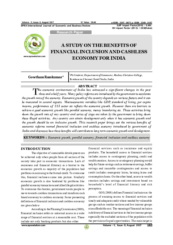 (PDF) A Study on Benefits of Financial Inclusion and Cashless society