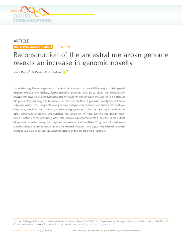 (PDF) Reconstruction of the ancestral metazoan genome reveals an ...