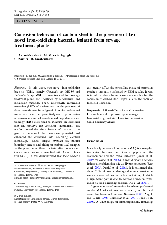 (PDF) Corrosion behavior of carbon steel in the presence of two novel ...