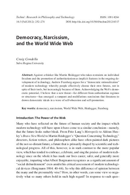 (PDF) Democracy, Narcissism, and the World Wide Web