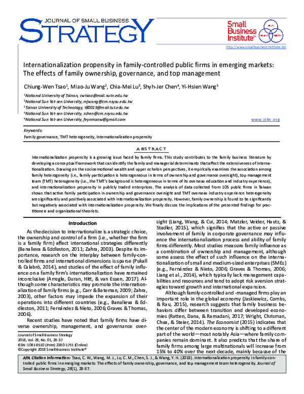 (PDF) JSBS Internationalization propensity in family controlled public ...