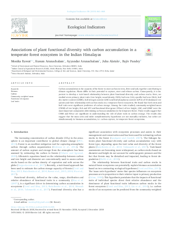 (PDF) Associations of plant functional diversity with carbon ...