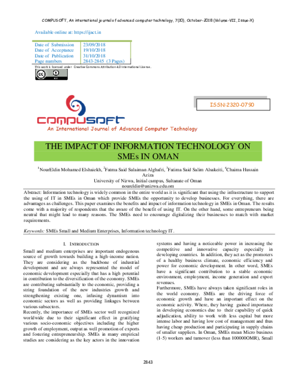 (PDF) THE IMPACT OF INFORMATION TECHNOLOGY ON SMEs IN OMAN