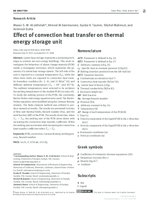(PDF) Effect of convection heat transfer on thermal energy storage unit